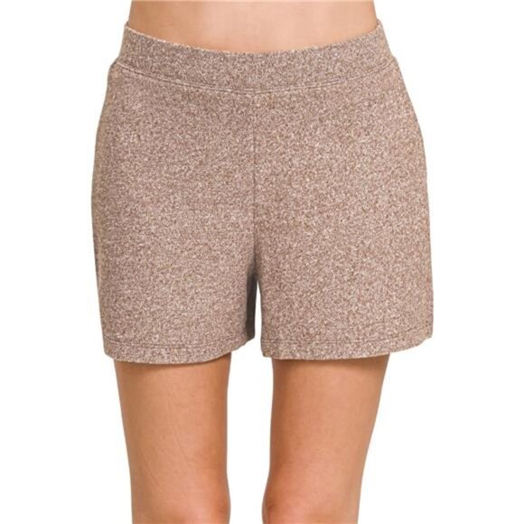 Zenana‎ Soft Melange Hacci Elastic Waisted Shorts - Picture 1 of 3